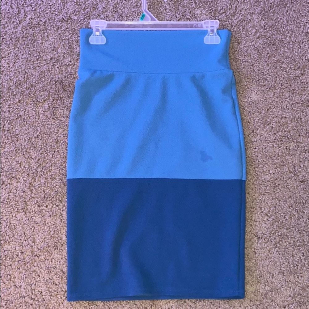 Blue and teal midi straight skirt